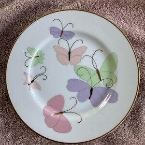 Fitz and Floyd White Plate with Pastel Butterfly Design